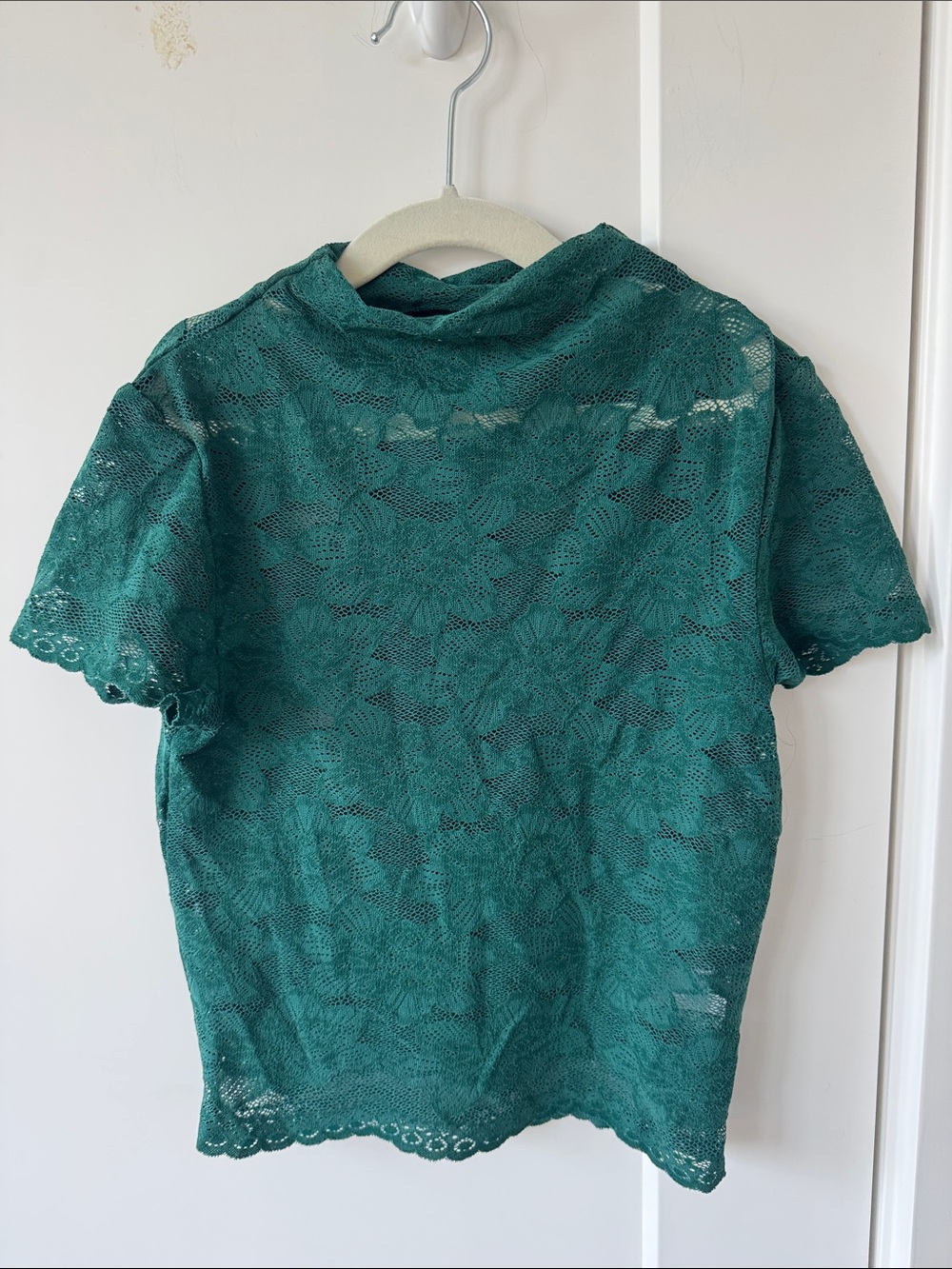 naked wardrobe Teal Floral Lace Short Sleeve Top